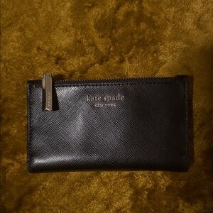 kate spade black leather zip wallet with gold hardware